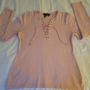 Ralph Lauren Women's Pink Lace-Up Top